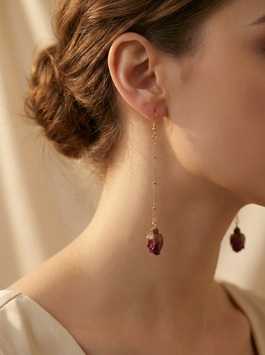 Long Rose Bud Earring