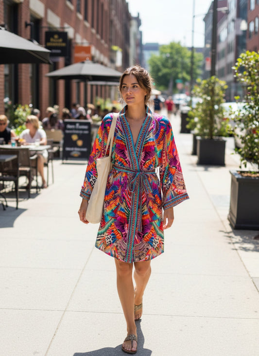 Printed Viscose Silk Wrap Robe