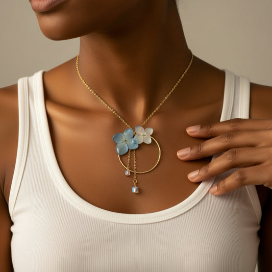 Hydrangea Circle Drop Necklace