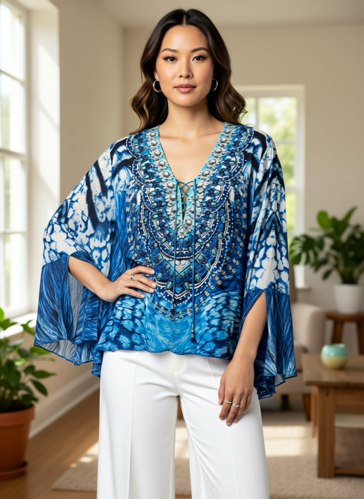 Viscose Silk Printed Drawstring Top