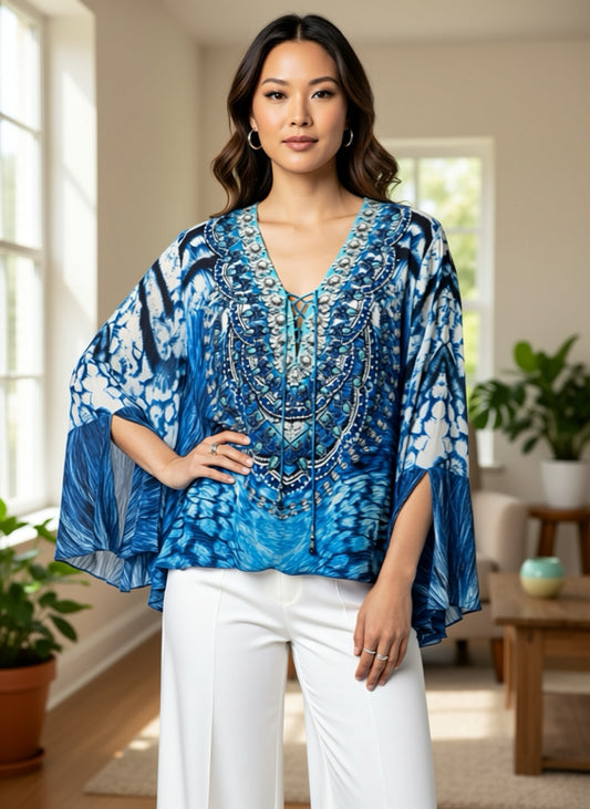 Viscose Silk Printed Drawstring Top