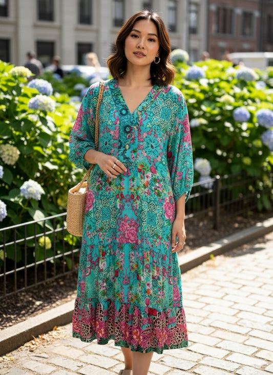 Viscose Silk Printed Midi Dress