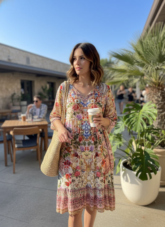 Botanical Print Midi Dress