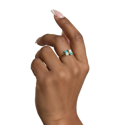 Rectangle Gold Sand Open Closure Ring