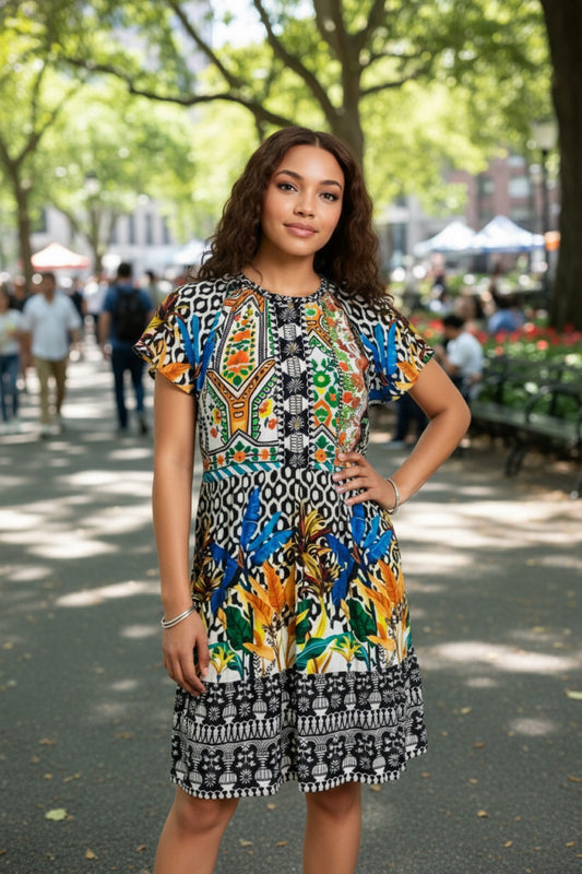 Printed Viscose Silk Button-Up Dress