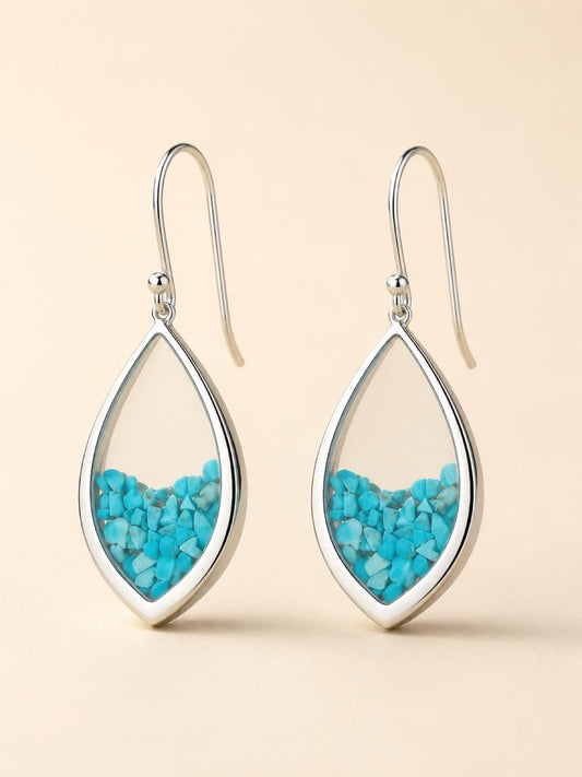 Turquoise chip teardrop earrings with sterling silver rhodium finish