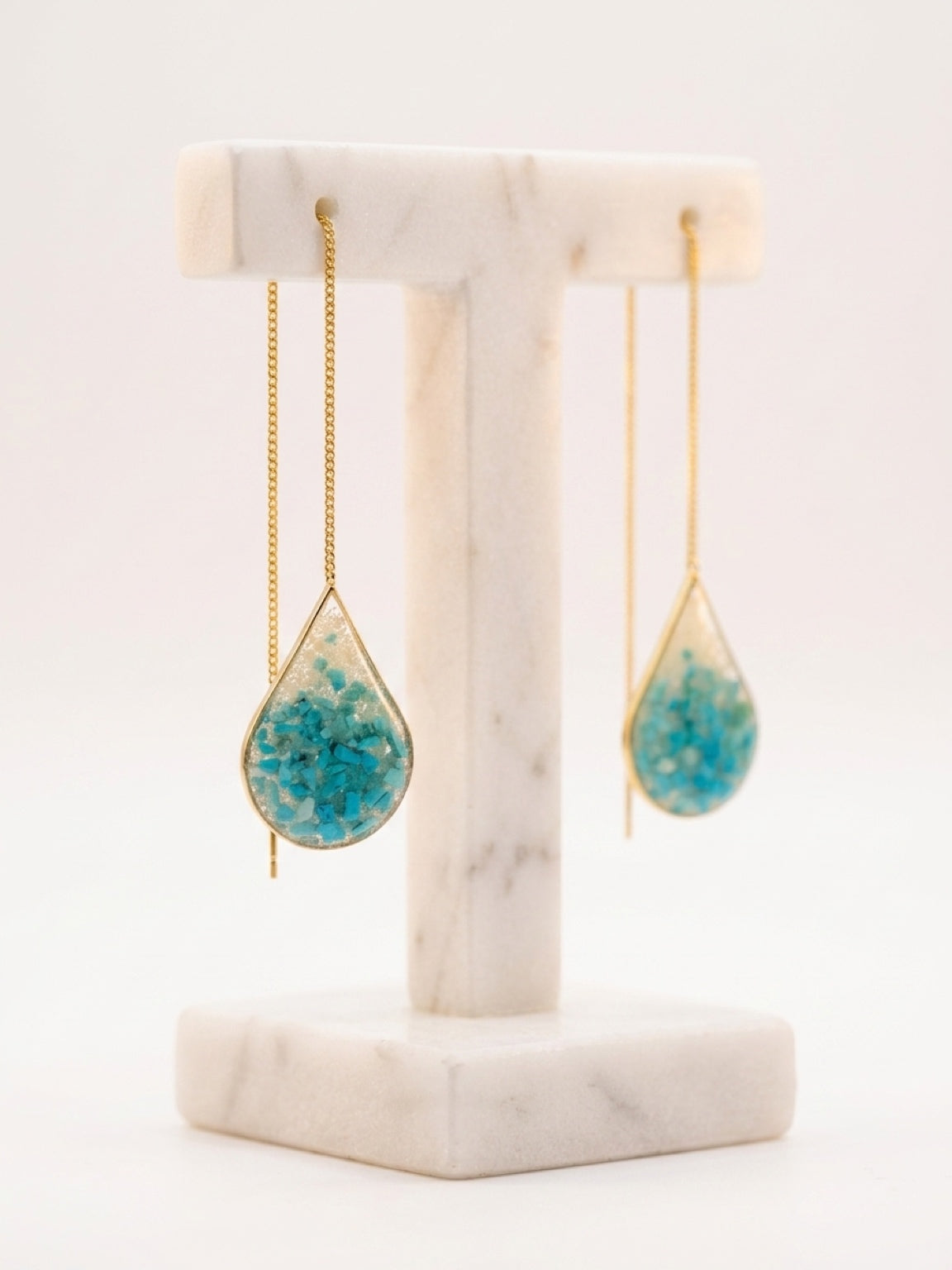 Long teardrop threader earrings with turquoise stone