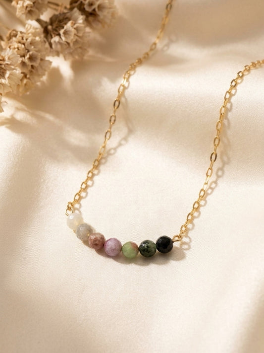 Tourmaline bead accent necklace with gold plated chain